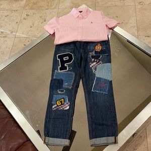 Ralph Lauren Pink Short Sleeve Shirt size 10 &Blue Jean Astor Slim Boyfriend 10